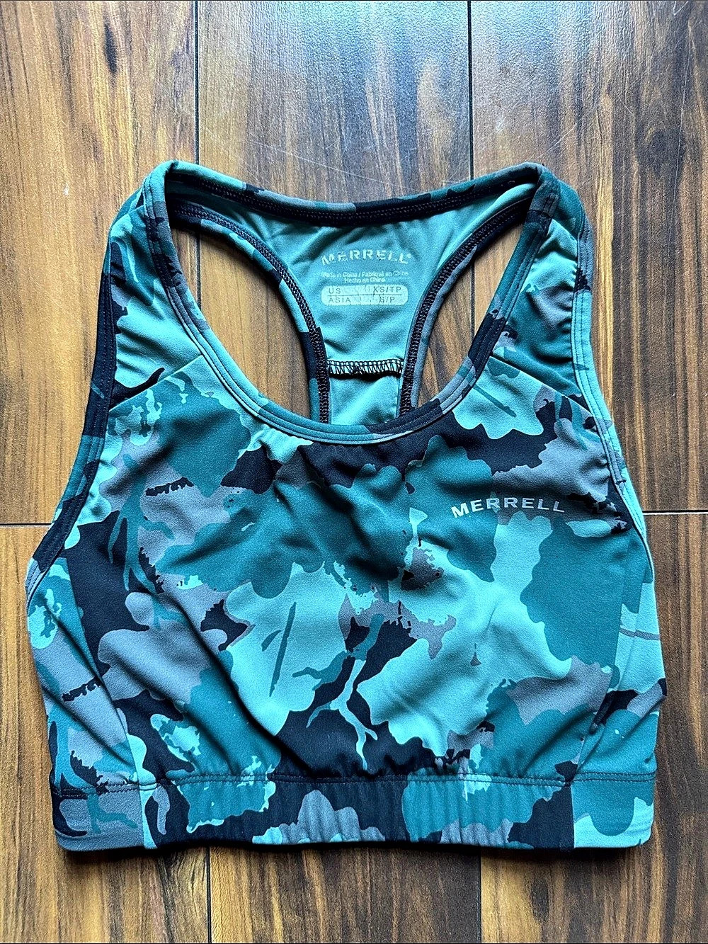 Merrell Racerback Sports Bra in Blue-Toned Camo Print - Size XS - Like New